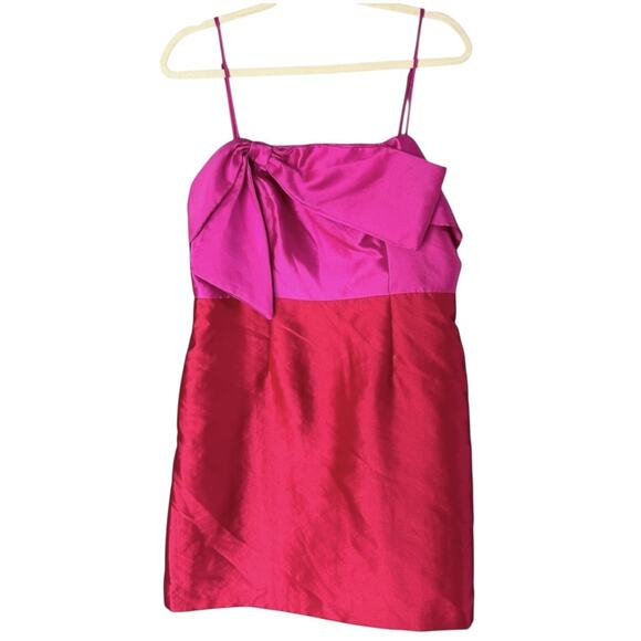 Anthropologie Hutch Serena Bow A-Line Mini Dress Womens 10 Purple Red Colorblock - Picture 2 of 8